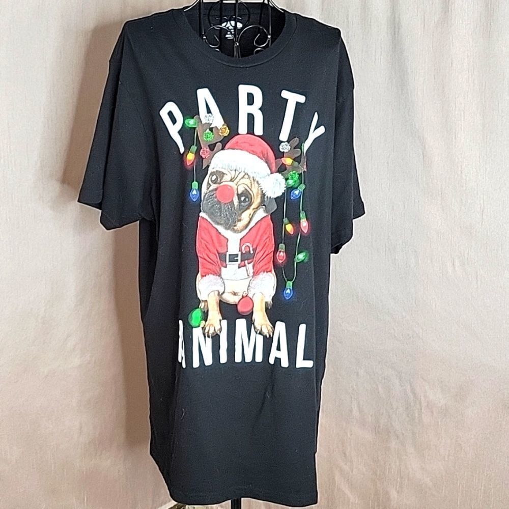 HOLIDAY TIME Pug Reindeer Shirt Large